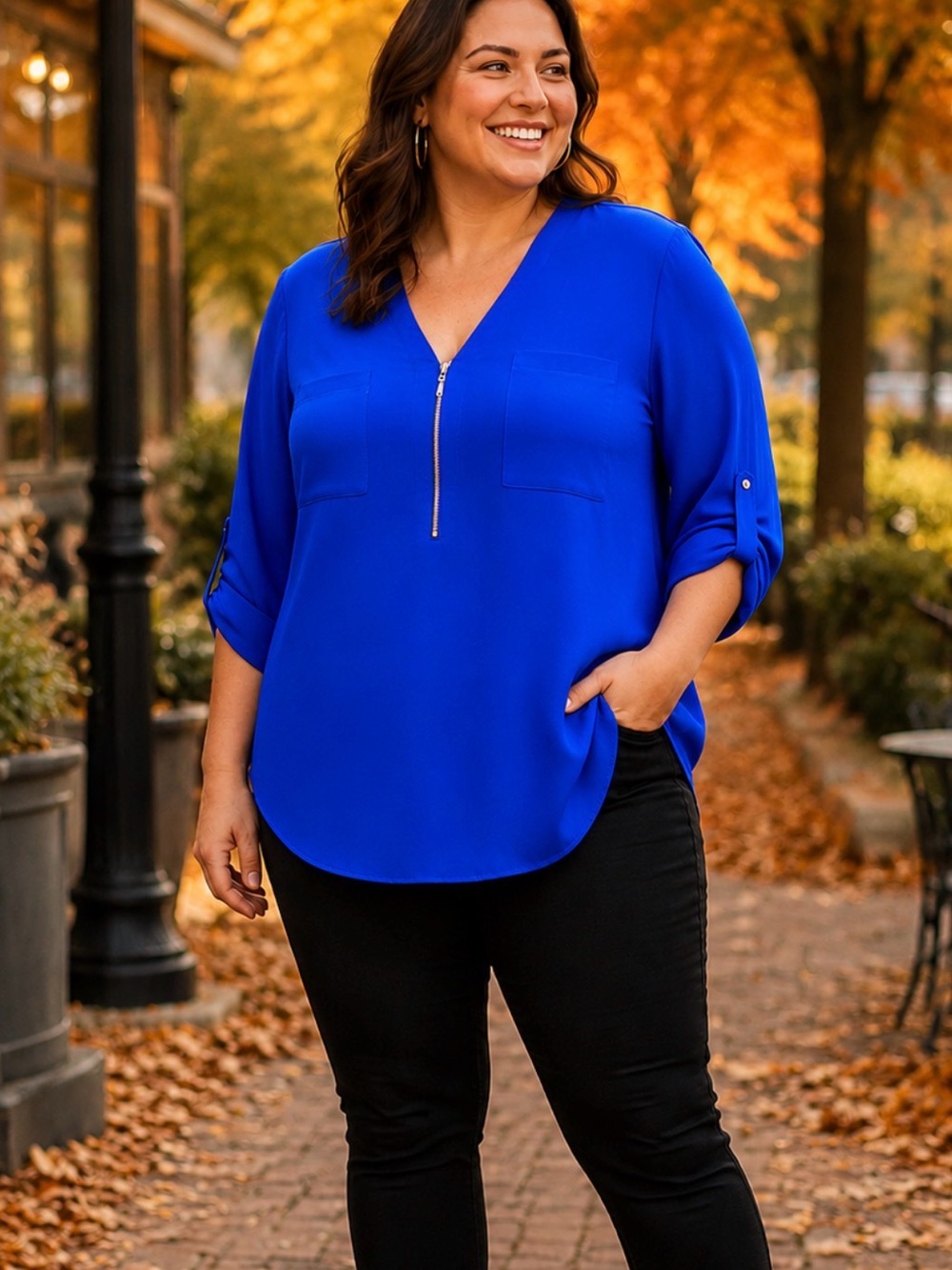 torrid Royal Blue Zip-Front V-Neck Tunic